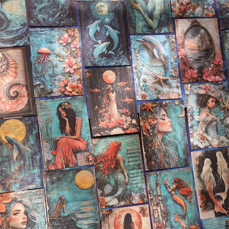 Journal GO 30pcs Vintage Mermaid วัสดุกระดาษตกแต่ง Scrapbooking Handmade DIY Junk Journal พื้นหลังอุ