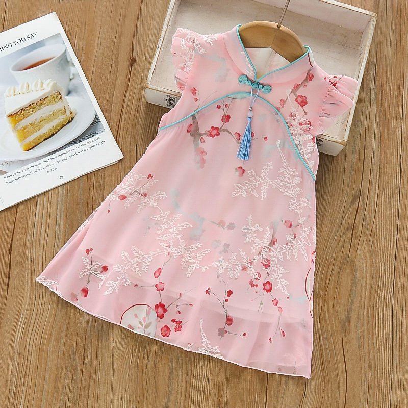 ชุดเดรสกี่เพ้า กระโปรงฮันฟู สไตล์เจ้าหญิง กับเสื้อคลุมสำหรับเด็ก