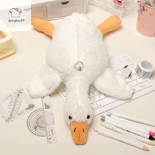 Pengtao09 กระเป๋าดินสอรูปห่านสีขาวการ์ตูนน่ารัก ลายสัตว์แฟชั่นสำหรับนักเรียน ใส่ปากกาเครื่องเขียนได้ อุปกรณ์เก็บเครื่องเขียนของขวัญสุดน่ารัก