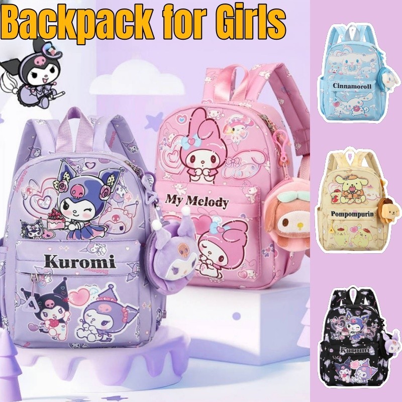 กระเป๋านักเรียนเด็ก Sanrio การ์ตูน kuromi melody Cinnamoroll Pom Pom Purin กระเป๋าเป้สะพายหลังสําหรับเด็ก กระเป๋านักเรียนนักเรียนหญิง กระเป๋าเป้ โรงเรียนอนุบาล เด็กประถม เด็กน้อย