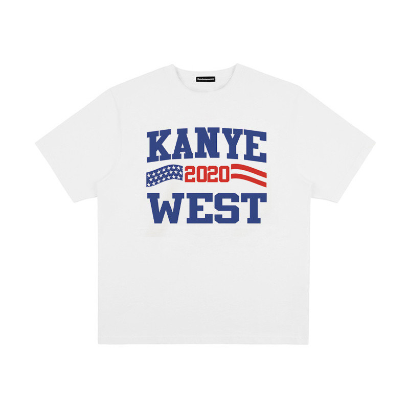 ผ้าฝ้าย 100% Kanye west Kanye west Rap Retro American เสื้อยืดหลวมแขนสั้น