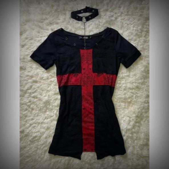 X-Sleeved Dark Cross Short-ORANGE เสื้อยืดเอเชียวัฒนธรรม Punk Rock Millennium ด้านบนฤดูร้อนสไตล์ใหม่เสื้อผ้าผู้หญิงลําลอง