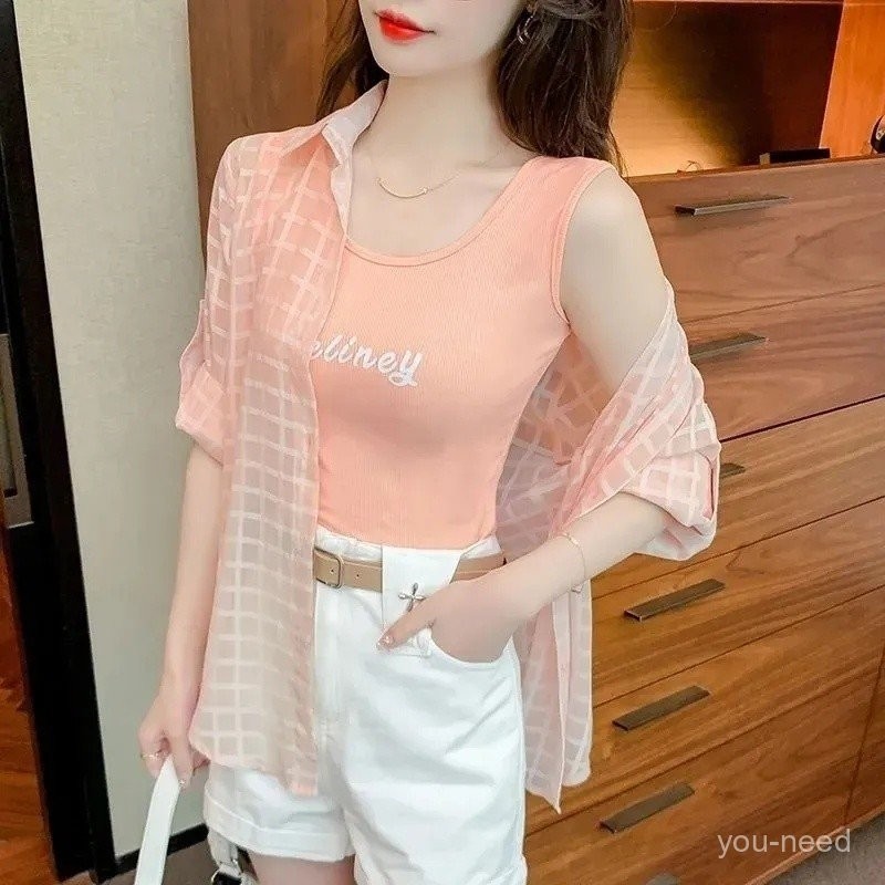 ชุดสูทลำลองสำหรับผู้หญิงไซส์ใหญ่ เสื้อชีฟองพร้อมสายเอี๊ยม รูปที่ 6