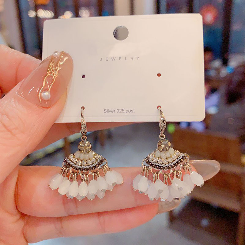 ต่างหูพู่คริสตัลรูปพัดลมฮ่องกงแฮนด์เมด สไตล์ชนเผ่า คุณภาพพรีเมียม - รูปที่ 5