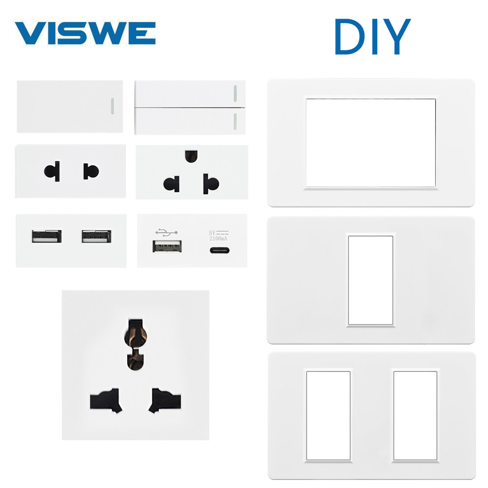 VISWE ซ็อกเก็ต USB สากล ผนัง ไฟ สวิตช์ผนัง สวิตช์ไฟ สีขาว ซีรีย์ K DIY