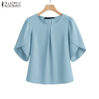 ZANZEA เสื้อลำลองสำหรับผู้หญิง สไตล์เกาหลี แขนสั้น ทรงหลวม