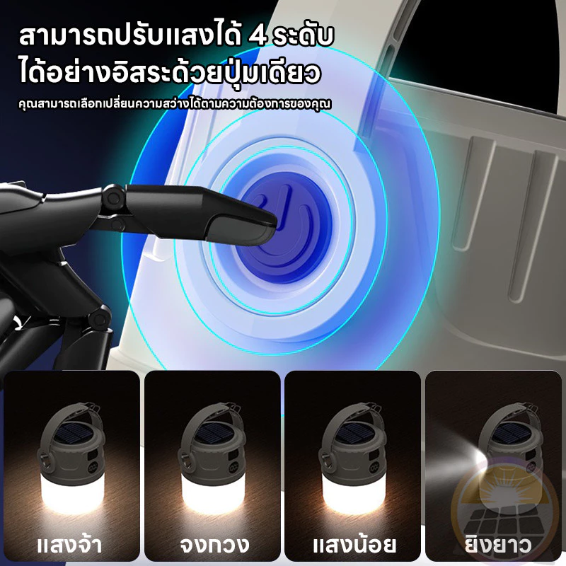 โคมไฟแคมป์ปิ้ง พลังงานแสงอาทิตย์ ไฟแคมป์ปิ้ง Solar Light ไฟเต็นท์ LED มัลติฟังก์ชัน สามารถปรับได้4โหมด กันน้ำType-C thumbnail 6