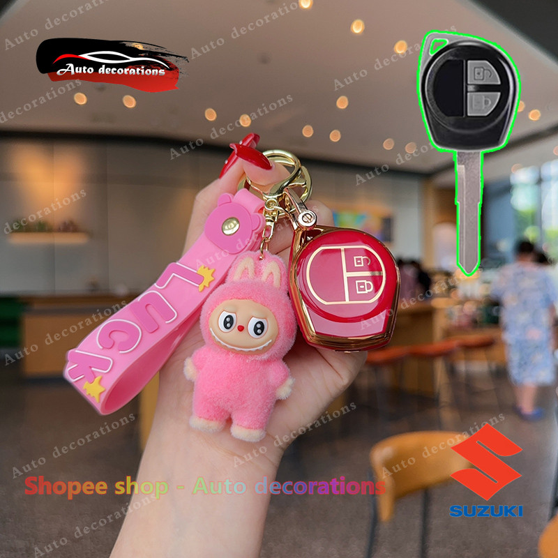 เคสกุญแจ Suzuki สําหรับ Suzuki-A Swift sx4 Grand vitara Alto SWIFT 2010 Ciaz 2012 Celerio Ertiga ฝาครอบกุญแจ keyless Labubu พวงกุญแจ
