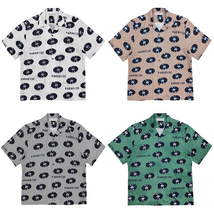 JEJ2 GUILTYPARTIES TIGER 24ss Vinyl Record Rayon Hawaiian Casual Short Sleeve Shirt for Men