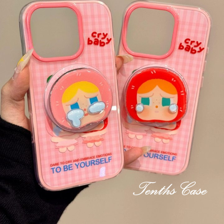 ใช้งานร่วมกับสําหรับ IPhone 16 16E 15 14 13 12 11 Pro Max X XR Xs Max 7 8 Plus SE2020 น่ารัก Pop Mart Cry Baby Bracket เคสโทรศัพท์ปกอ่อน