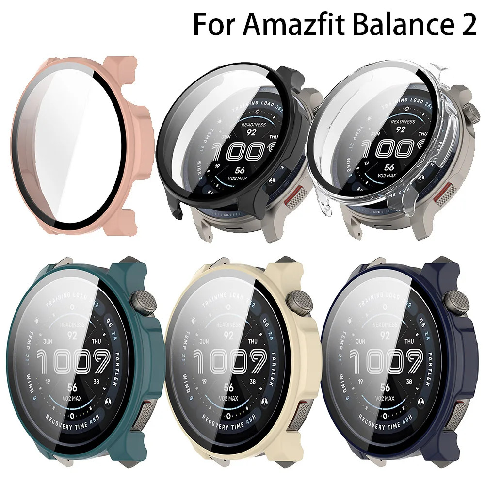 เคสป้องกันเต็มรูปแบบสําหรับ Amazfit Balance 2 เคสป้องกันหน้าจอ Balance2 ฝาครอบ Hard PC 2in1 Shell + ฟิล์มกระจกนิรภัย Clear ใหม่