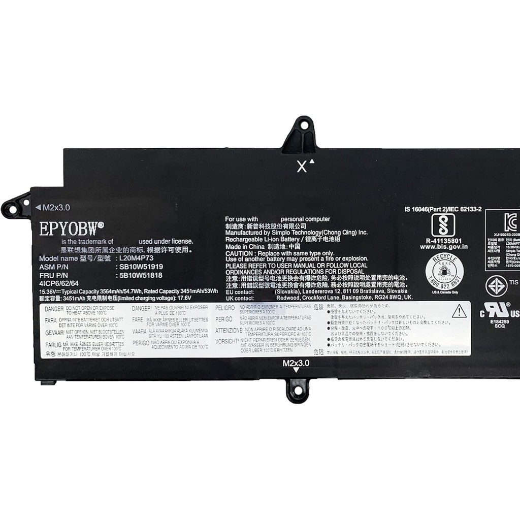 L20M4P73 แบตเตอรี่แล็ปท็อป 54.7Wh ใช้งานร่วมกับ Lenovo ThinkPad X13 Gen 2 20WK 20WL 20XH / ThinkPad 
