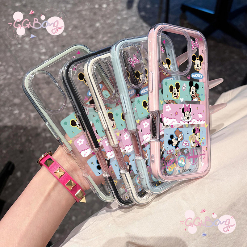 มิกกี้เมาส์ลักซูรี 2 in 1 กันชนฝาครอบโปร่งใส หรูหรา 2 in 1 ฝาหลังใส สำหรับIPhone 16 13 11 12 15 14 Pro Max 14 15 16 Plus