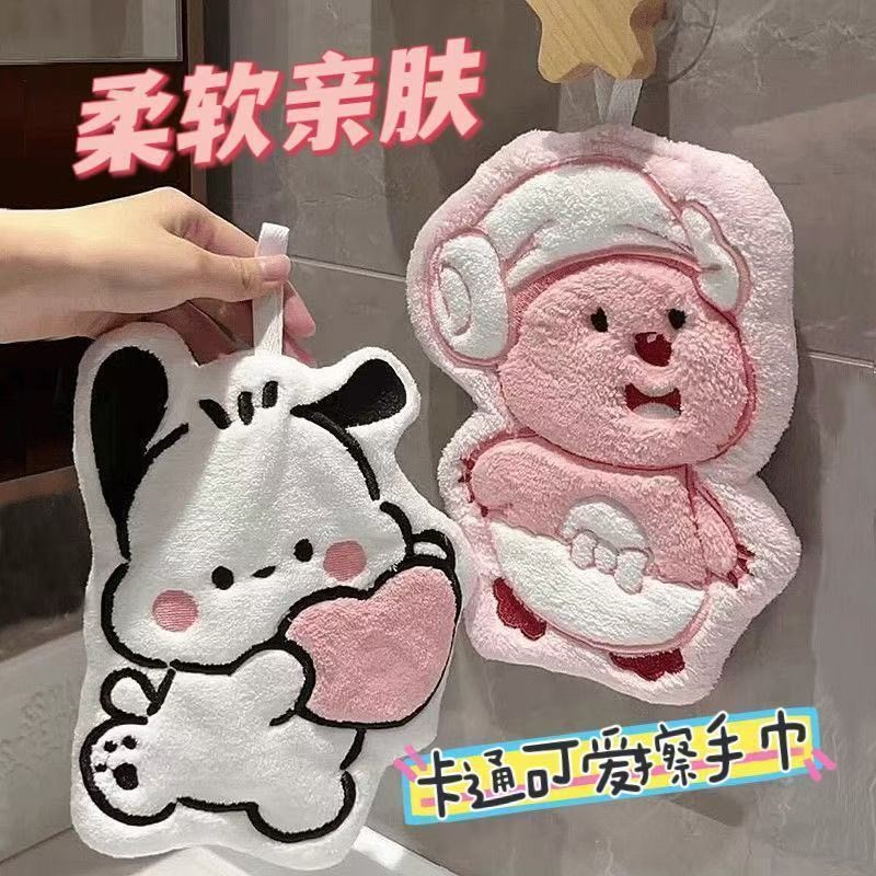 Ruby Shin-Chan ผ้าเช็ดมือหนาดูดซับห้องครัวผ้าเช็ดหน้าผ้าเช็ดมือแขวนน่ารักติดผนังเด็กไม่มีขุย