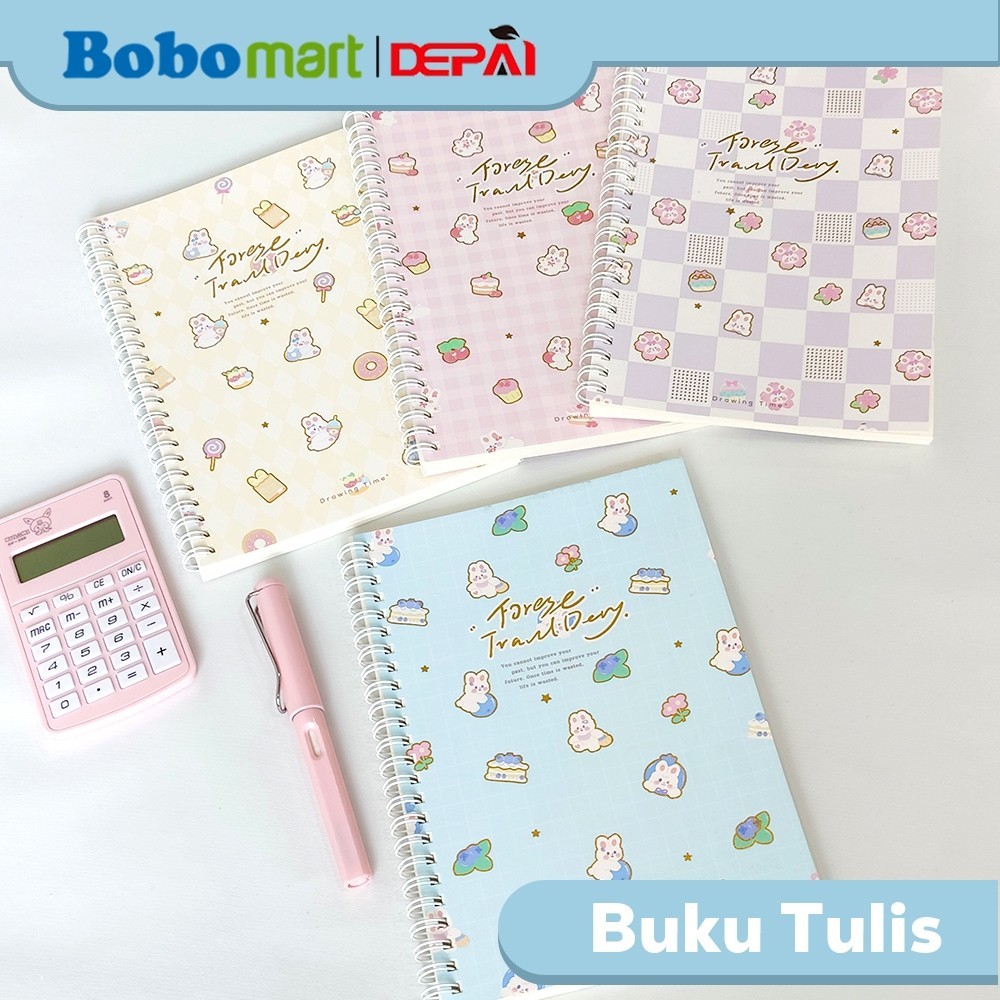 BOBOMART สมุดบันทึกแบบมีเส้น สมุดโน๊ตรูเกลียว A5 65 แผ่น DP-2165-20