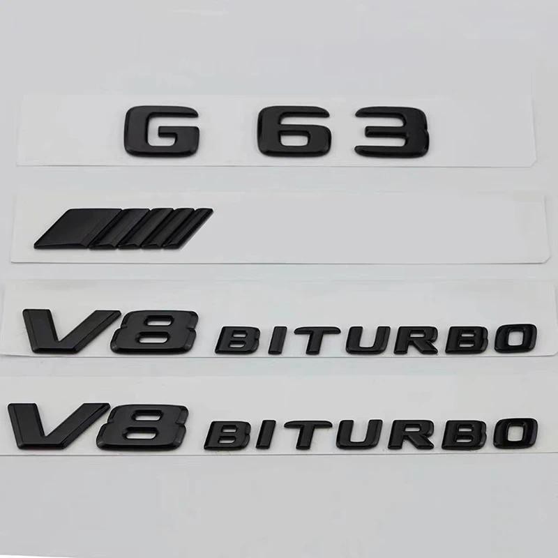 3d ABS Glossy ตัวอักษรสีดํารถอุปกรณ์เสริมด้านหลังป้ายสติกเกอร์ G 63 V8 BIRTUBURBO โลโก้สัญลักษณ์สําห