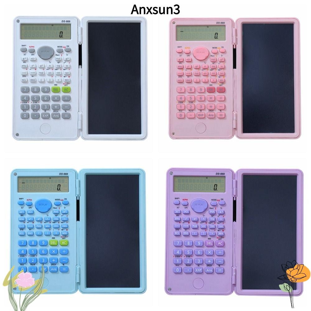 ANXSUN3 เครื่องคิดเลขวิทยาศาสตร์พร้อมแผ่นจดบันทึก LCD, พับเครื่องคิดเลขคณิตศาสตร์ 2 IN 1, มัลติฟังก์ชั่นแบบพกพา 12 หลักกระดานเขียนด้วยลายมือนักเรียน
