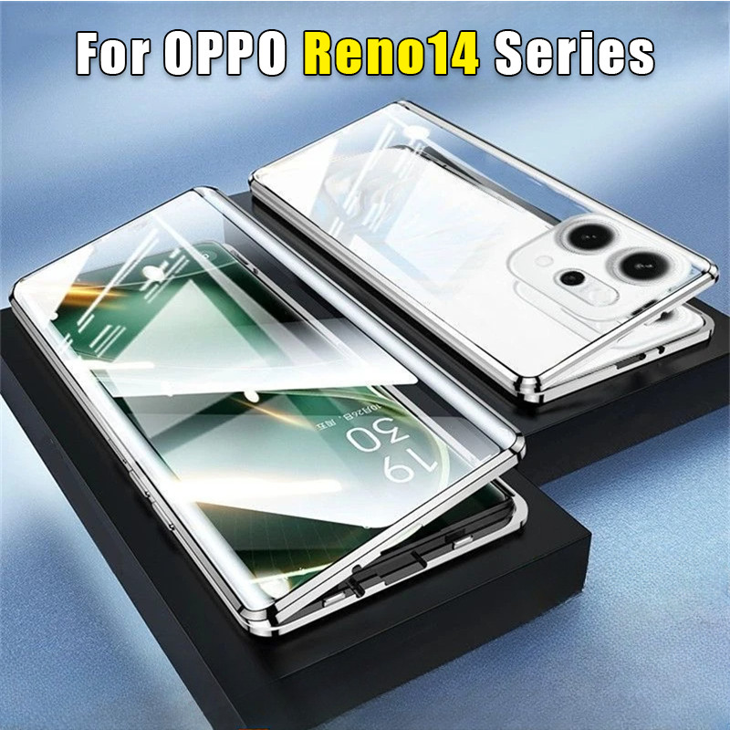 ปลอกป้องกันกล้องสําหรับ OPPO Reno 14 Pro F Reno14 14F 14Pro 5G 4G กระจกสองด้านแม่เหล็กพลิกเคสโทรศัพท์แม่เหล็กกันชนโลหะเต็ม 360° Protection Hard Cases Cover