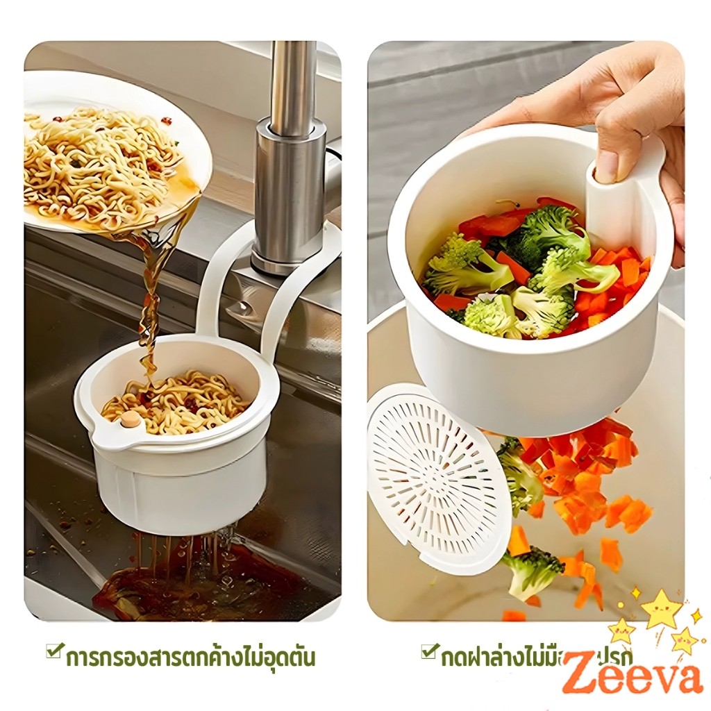 Zeeva 1 ชิ้น ตะกร้ากรองเศษอาหาร  ตะกร้าแบบแขวน สะดวกเพียงกดเพื่อใหก้นตะกร้าเทเศษอาหารทิ้ง Draining basket ราคา ถูกที่สุด ดีลบีเคเค แกลเลอรีภาพที่ 3