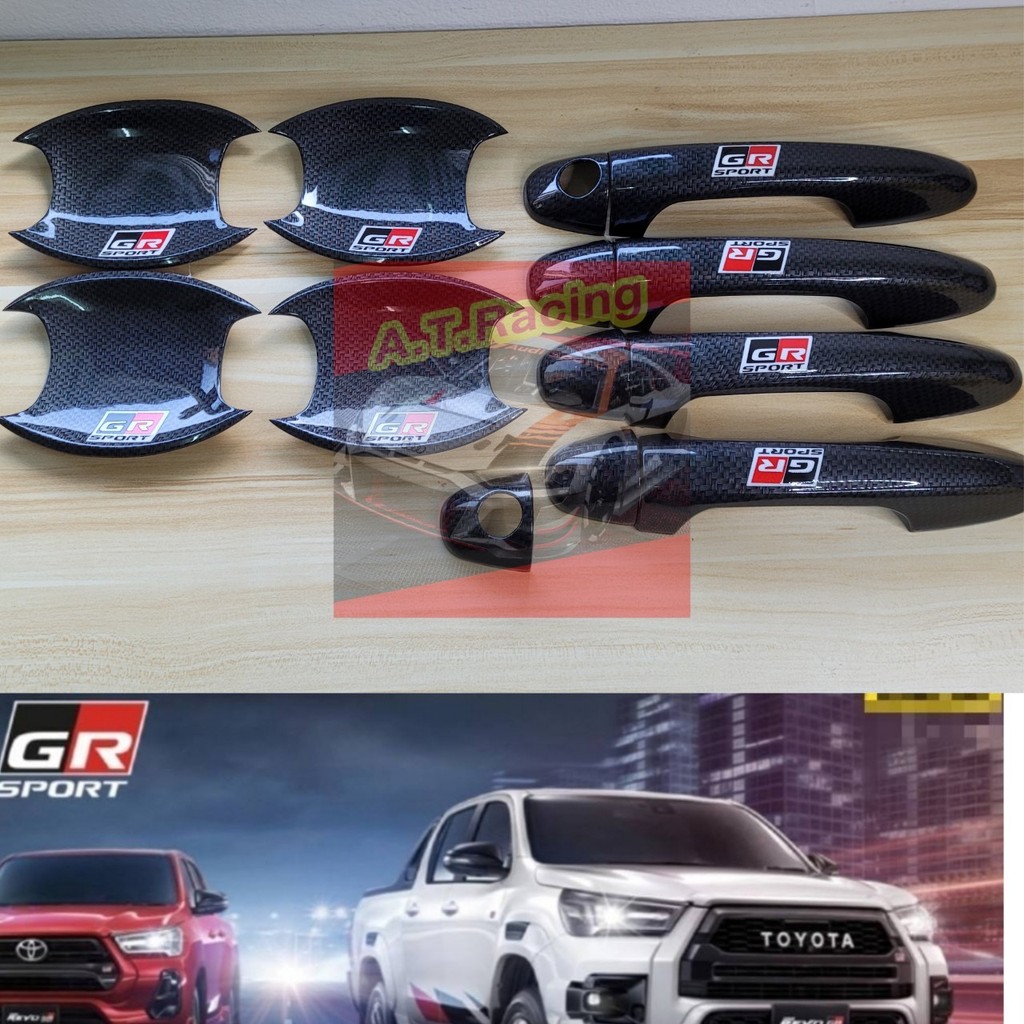 Revo รีโว้ FORTUNER ฟอร์จูนเนอร์ เบ้ากันรอยทรงกลม+ครอบมือจับรุ่นมือเว้าปุ่มกด ไม่เว้าปุ่มกด แคปล่า ดำเงาโลโก้ GR SPORT