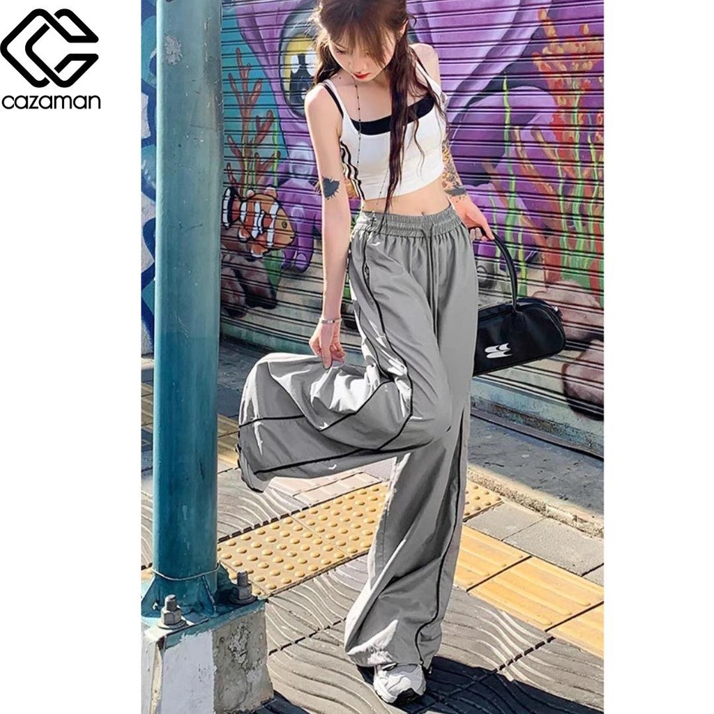 CAZAMAN OVERSIZED กางเกงคาโก้ ทรงกระบอก เนื้อผ้าวอม มีเชือกผูกเอว ผ้าใส่สบาย ทรงหลวม X30 ราคา ถูกที่สุด ดีลบีเคเค แกลเลอรีภาพที่ 4