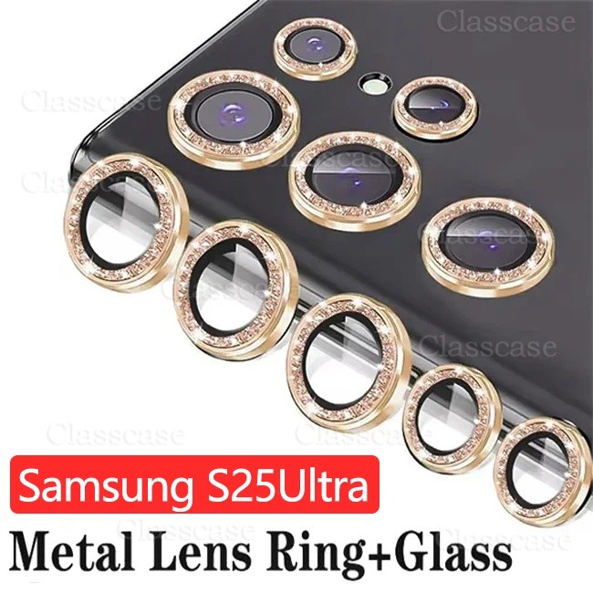 SAMSUNG [คลังสินค้าพร้อม]เลนส์กล้องโลหะสําหรับSamsung Galaxy S25 S24 Edge Ultra S25Edge S25Ultra S25Plus S25Fe 9H HDอลูมิเนียมGlitter Diamondกล้องเลนส์ป้องกันฟิล์ม
