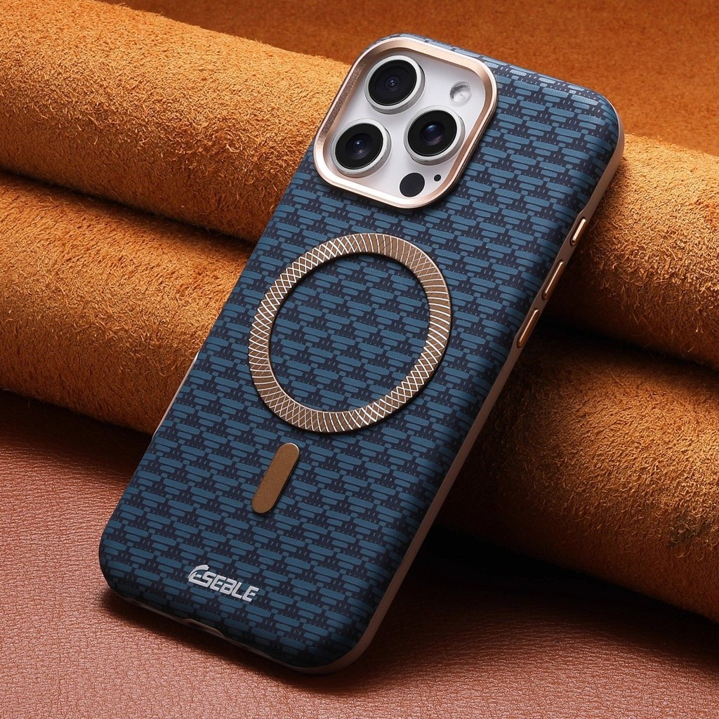 Triangle Shield Grain Leather Case for iPhone 16 Pro Max 17 Air 15 14 13 Pro Magnetic Attraction Wireless Charging Business Hard Cover