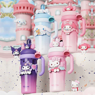 Sanrio Ice King Cup Crayon Shin Chan ถ้วยฉนวนสแตนเลสความจุขนาดใหญ่ถ้วยน้ํานักเรียนถ้วยน้ําฟางระบายความร้อน