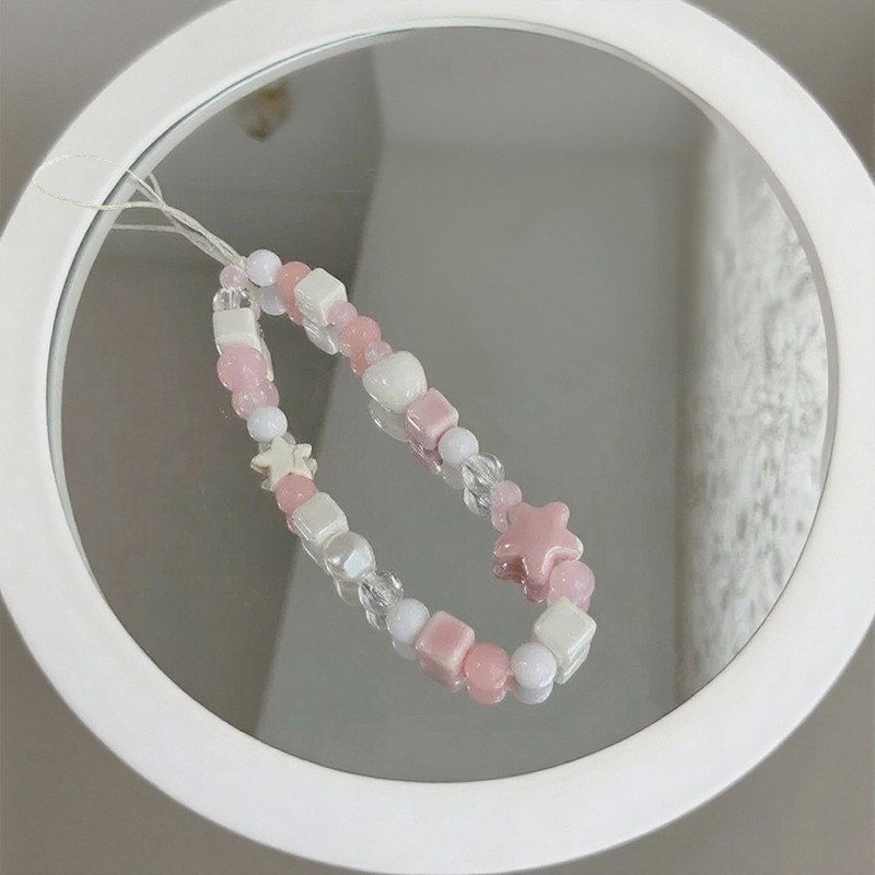 โซ่โทรศัพท์มือถือสีชมพู สายคล้องมือสายคล้องโทรศัพท์ลูกปัดลายการ์ตูนหัวใจผู้หญิง จี้กล้องโทรศัพท์ผู้หญิงกันการสูญหายสายรั - รูปที่ 5