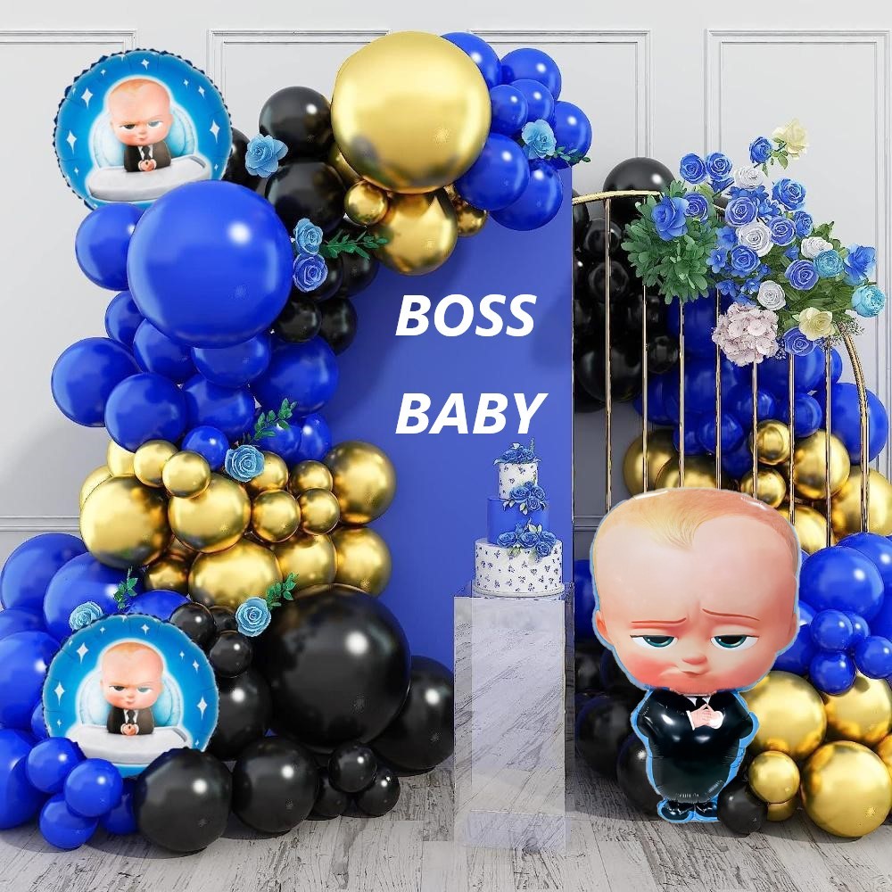 75 ชิ้น Boss Baby บอลลูน Garland ชุดสีฟ้าสีดําทองลูกโป่ง Boss เด็กตัวอักษรฟอยล์บอลลูนสําหรับชาย 1-9t