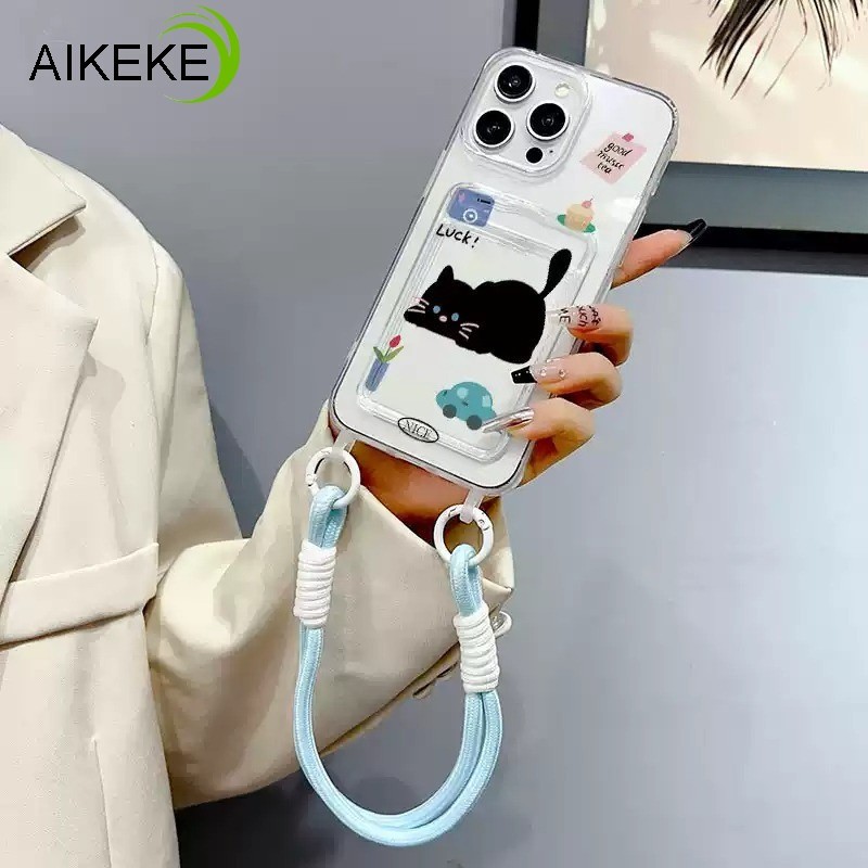 น่ารักแมวดําผู้ถือบัตรปลอกสําหรับVivo iQOO Z10 Z9 Turbo Z10X Z9X Z8 Z8X Z7 Z7X Z6 Z6X Z5 Z5 Z5X Z3 Z