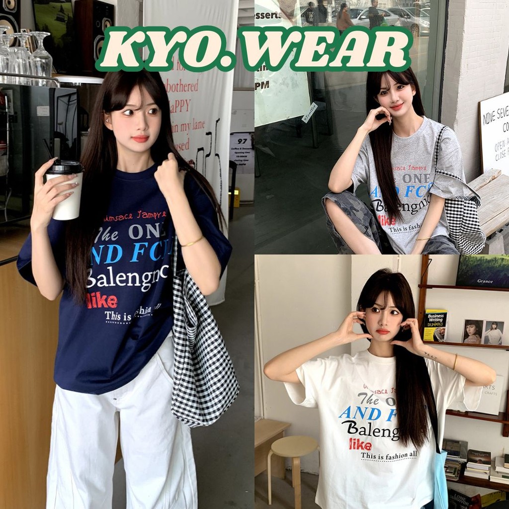 KYO 🌸 เกาหลีสไตล์ ผู้หญิง เสื้อยืด  พิมพ์ลาย "AND FCEP" ผ้าCOTTON โคตรนุ่ม  ผ้าฝ้ายใส่สบาย OVERSIZE  ส่งจากไทย