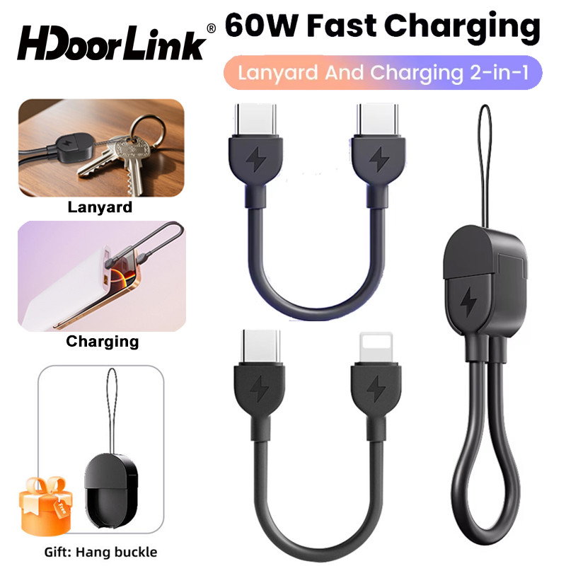 HdoorLink PD60W ประเภท C ถึง Type C พวงกุญแจสาย 20W USB C ถึง IOS สายชาร์จ Power Bank สายสั้นสําหรับ Samsung Xiaomi