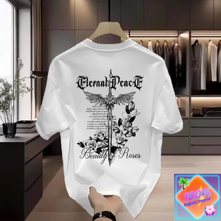 Kaos Pendek Katun Kasual Pria Shopee dengan Cetak Pedang dan Mawar Retro Trendy