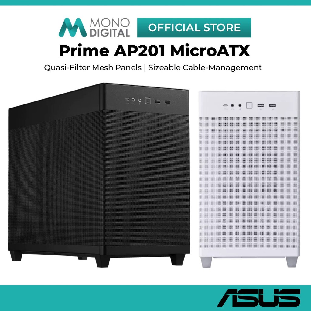 ASUS AP201 PRIME CASE MESH M-ATX DESKTOP PC CASING / CASE WITH QUASI-FILTER MESH PANELS - MATX - (สี