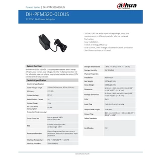 DAHUA Adapter 12V 1A รุ่น PFM320-010US อะแดปเตอร์สำหรับกล้องวงจรปิด Adaptor CCTV