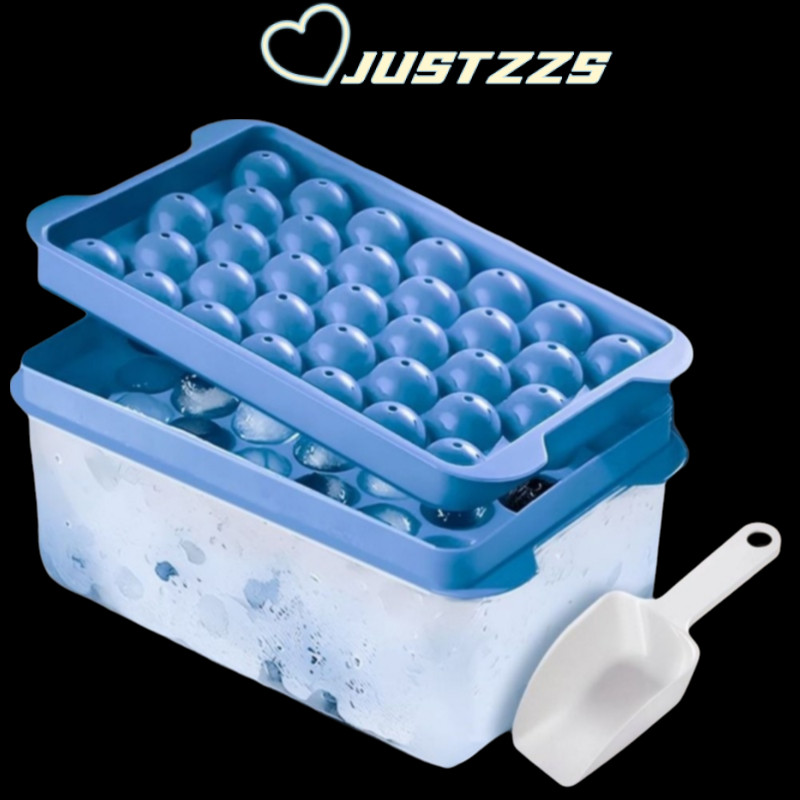 JUSTZZS Ice Grid Mold, Round with Scoop Ice Cube Tray, Creative Storage Box Silicone Whisky Sphere M