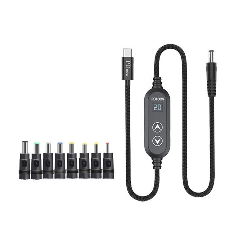 AMOOND USB C DC5 5 มม.100W 5V 12V 15V 19V 20V เอาต์พุตหลาย USB ถึงสายไฟโดยตรง 8 อะแดปเตอร์สําหรับ L