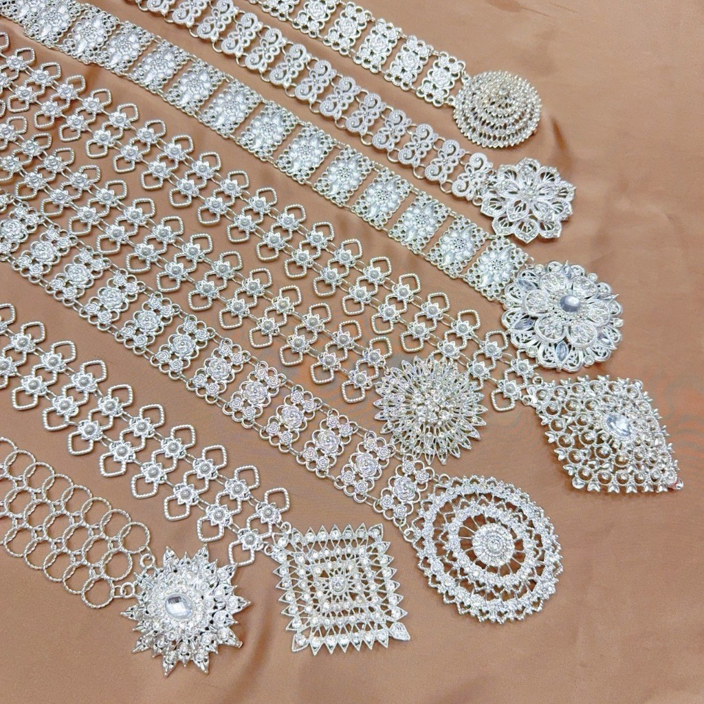 เข็มขัดไทยหัวใหญ่สีเงิน สวมคู่ชุดไทยโบราณ งานแสดง งานบุญ สวยวิจิตรในทุกงานแสดง