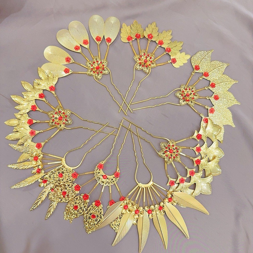 เครื่องประดับผมใบไม้ โลหะชุบทอง ปิ่นปักผมลายใบไม้ งดงามแบบไทยๆ ใส่ได้ทุกภาค ทุกงานแสดง