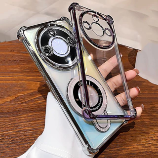 สําหรับ Honor X9C X9A X9B Honor X9C สมาร์ท 5G แหวนยึดแม่เหล็กชุบเคสโทรศัพท์กล้องป้องกัน Kickstand กันกระแทกซิลิโคนนุ่ม