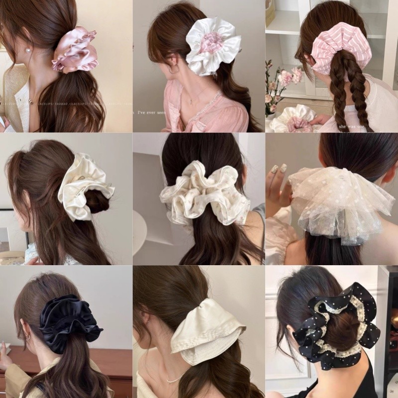 scrunchies รัดผมสำหรับผู้หญิง หลากหลายสไตล์ ขนาดใหญ่ สวมใส่ง่าย เสริมความหวานให้ทรงผม