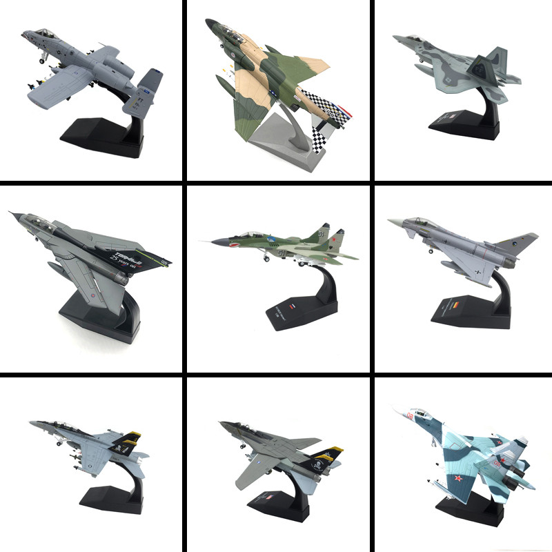 คลังสินค้าพร้อม 1: 100F4 F14 F22 Crazy Style MiG 29 Typhoon A10 F18SU27 Su 35 Alloy Fighter Model