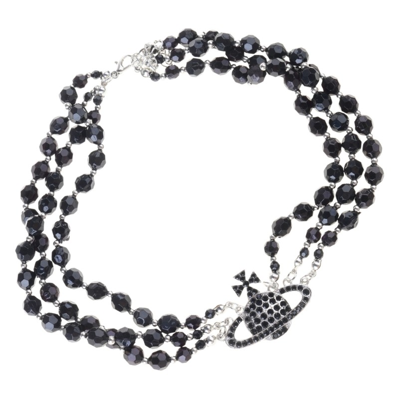 BDW สร้อยคอแฟชั่นหลายชั้นคริสตัลสีดําดาวเคราะห์จี้สร้อยคอเนื้อโลหะผสมเหมาะสําหรับความสง่างามที่ทันสม