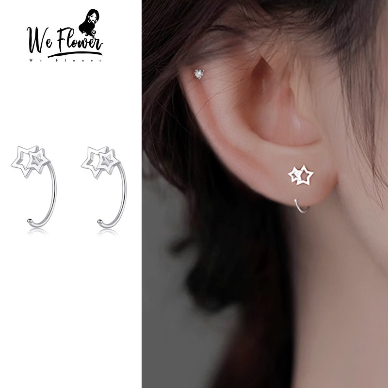 We Flower ต่างหูสไตล์เกาหลี Hollow Star Hook S925 เงิน เครื่องประดับสำหรับสวมใส่วัน daily wear
