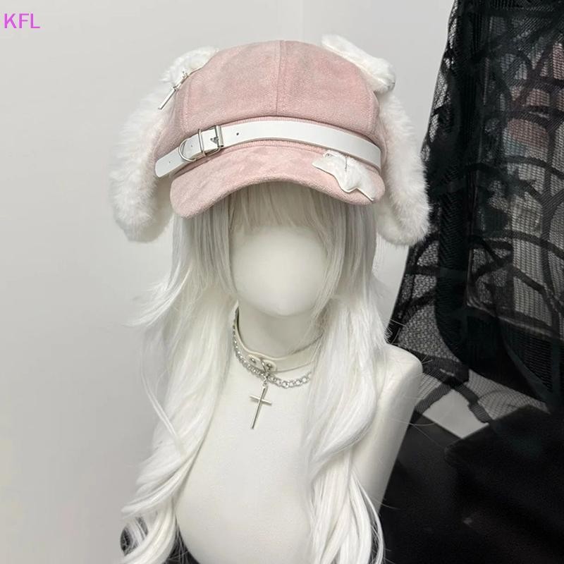 หมวก Gothic Lolita Beret Kawaii สไตล์ Punk Bone มีหูกระต่ายยาวสำหรับคอสเพลย์และเป็นของขวัญที่เหมาะสำหรับผู้หญิง