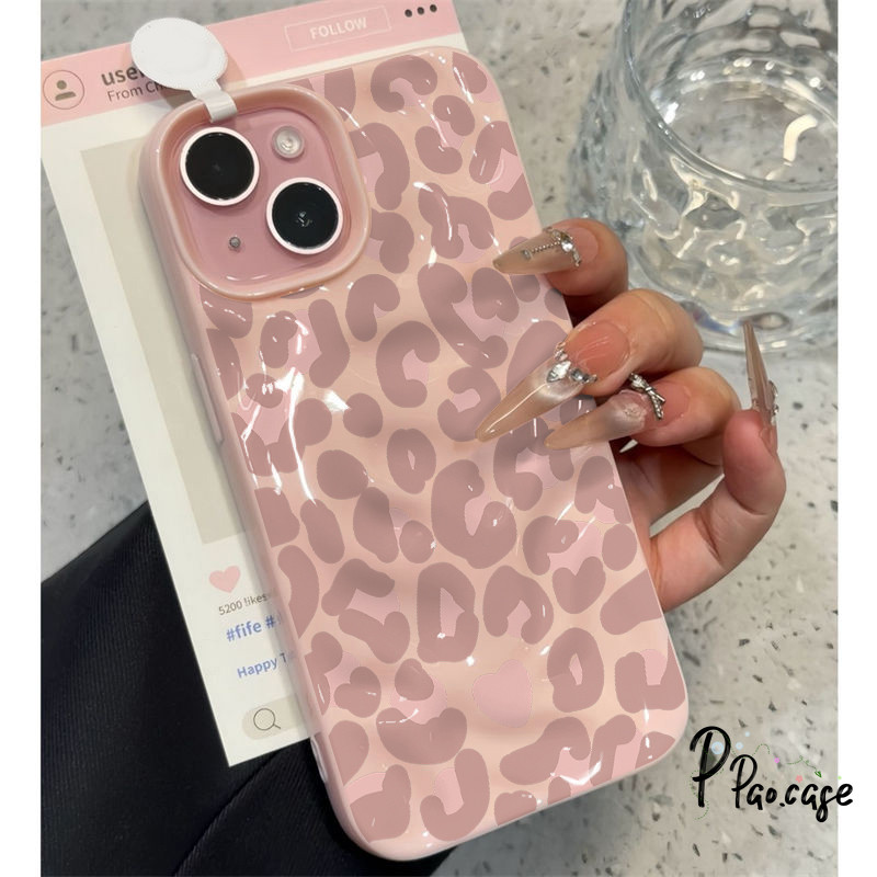 กรณี เข้ากันได้กับ IPhone 11 16 13 15 14 12 ProMax XR X XS MAX 15 16 14 6 6S Plus เคสลายเสือดาวหวานๆ ของแบรนด์สุดเทรนดี้