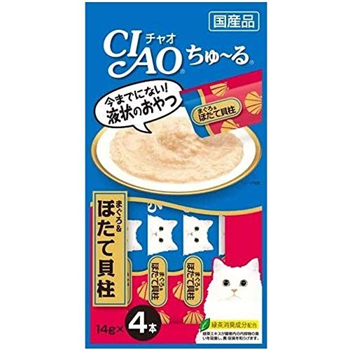 [Mail delivery] Set of 3 Inaba CIAO Churu Tuna & Scallop Stick 4pcs x3 Cat Treat Churu