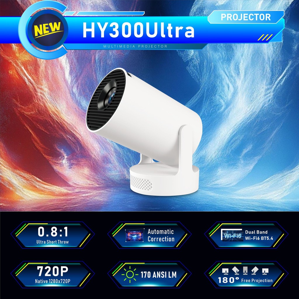 HY300Ultra โปรเจคเตอร์ 1080P HD 4K สมาร์ทในครัวเรือนแบบพกพามินิ HY300 โปรเจคเตอร์