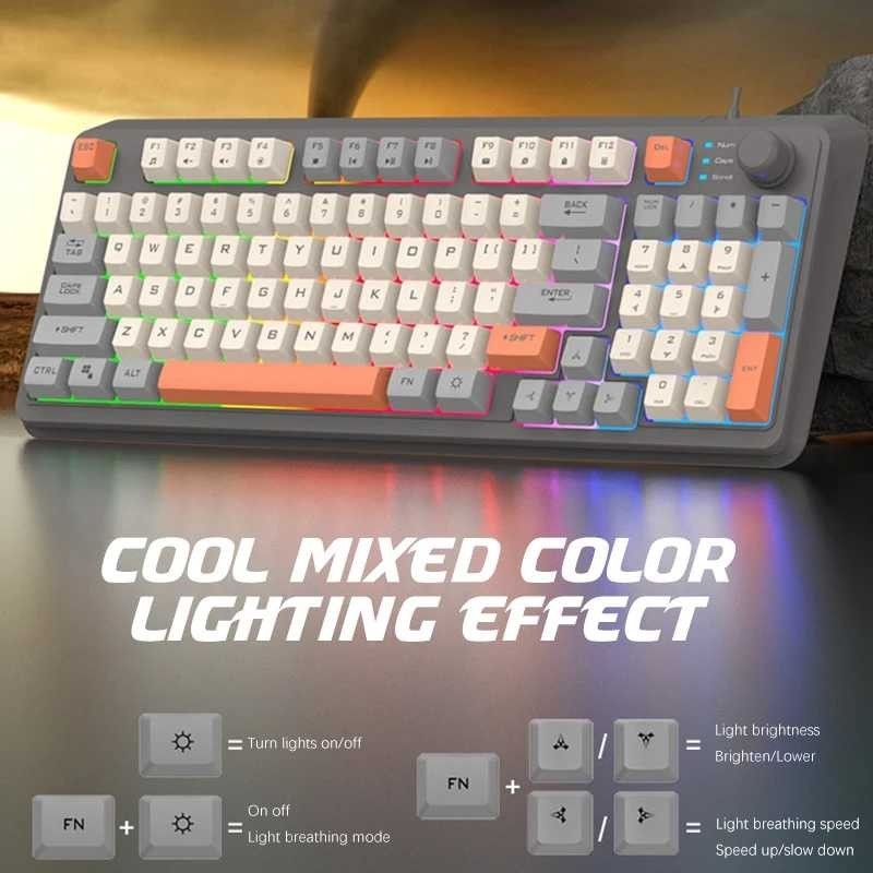 TIRASTRE XUNFOX คีย์บอร์ดเกม RGB LED USB แบบมีสาย 94 คีย์ปุ่มด้านบนพร้อมเมาส์ - K820